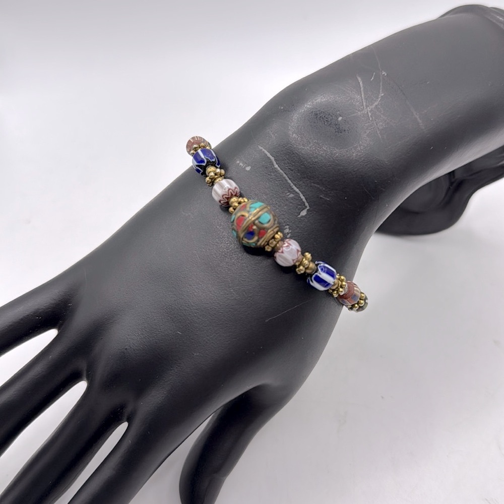 Vintage Nepal African Bracelet Artisan Beads Tibet Colorful Jewelry